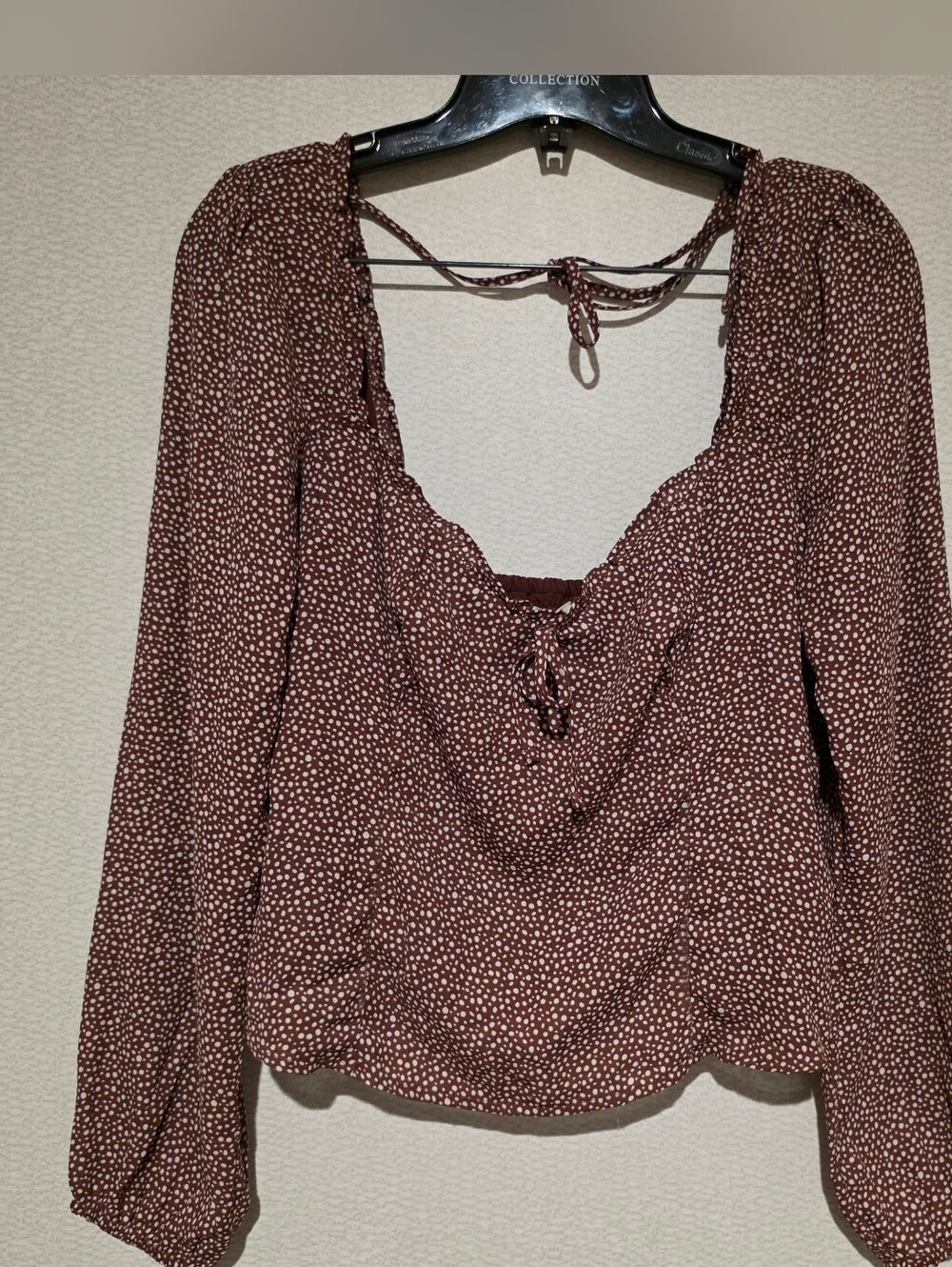 Abercrombie & Fitch Brown Polka Dot Flowy Smocked Crop Top Medium